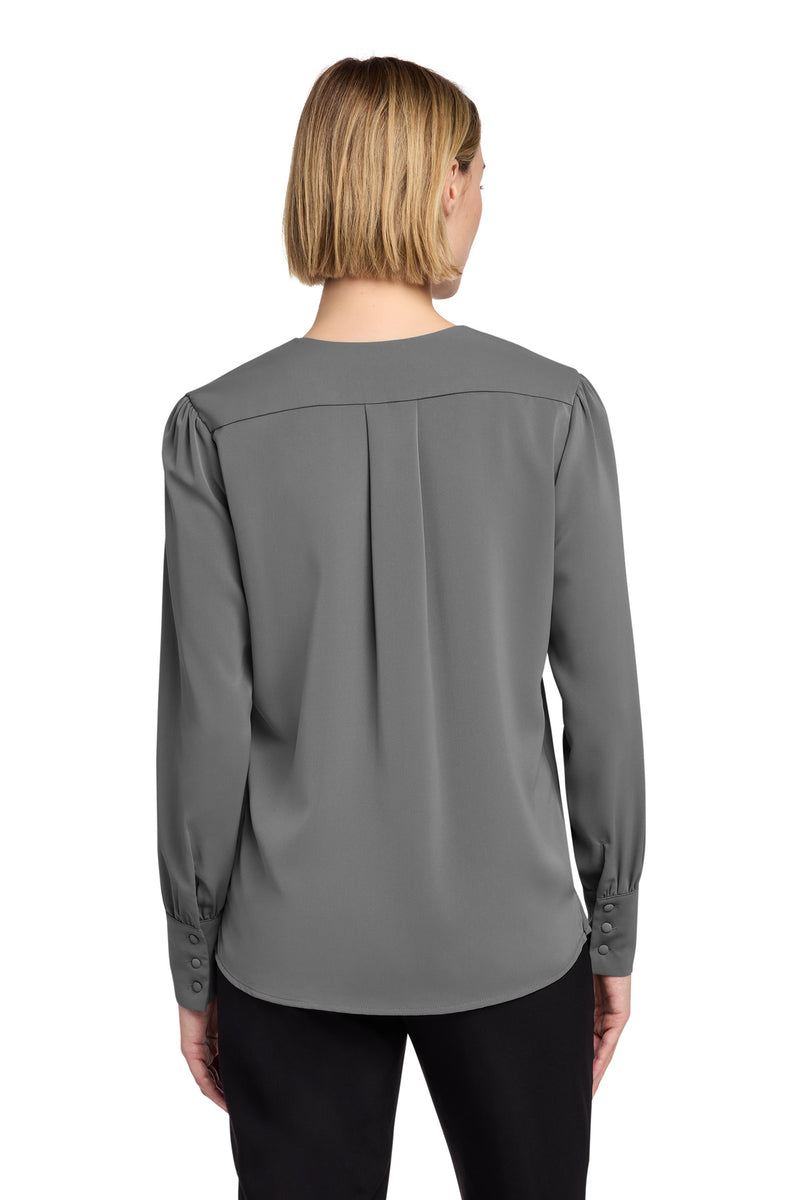 Brooks Brothers Women's Open-Neck Satin Blouse - Shadow Grey