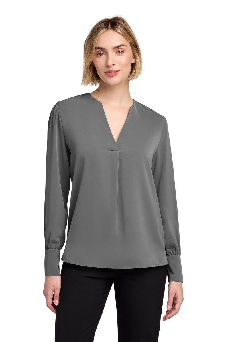 Brooks Brothers Women's Open-Neck Satin Blouse - Shadow Grey