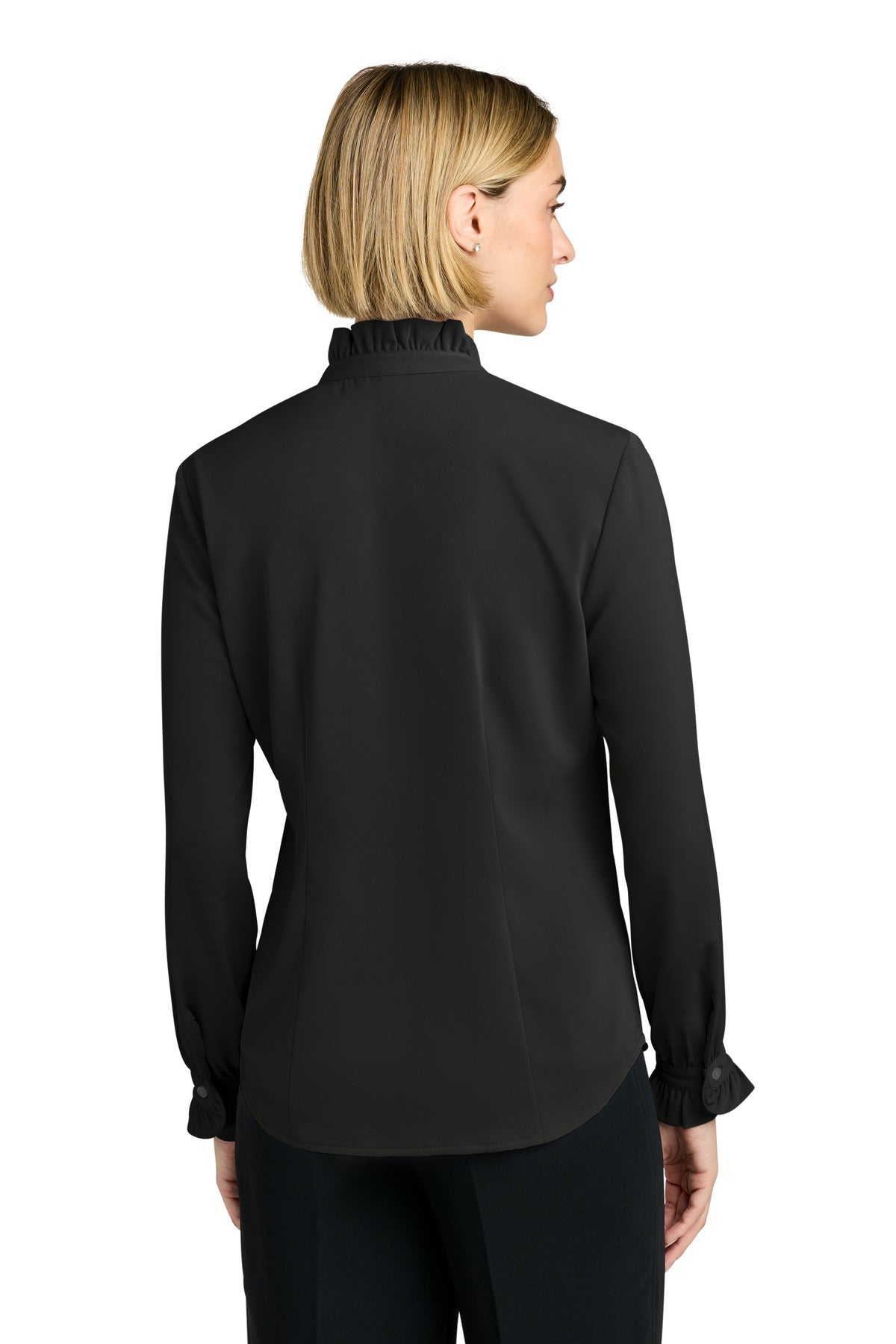 Brooks Brothers Women's Long Sleeve Ruffle Collar Blouse - Deep Black
