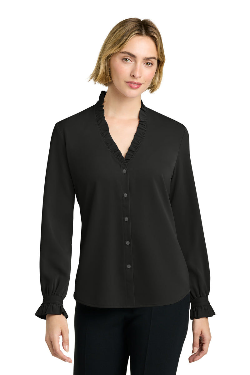 Brooks Brothers Women's Long Sleeve Ruffle Collar Blouse - Deep Black