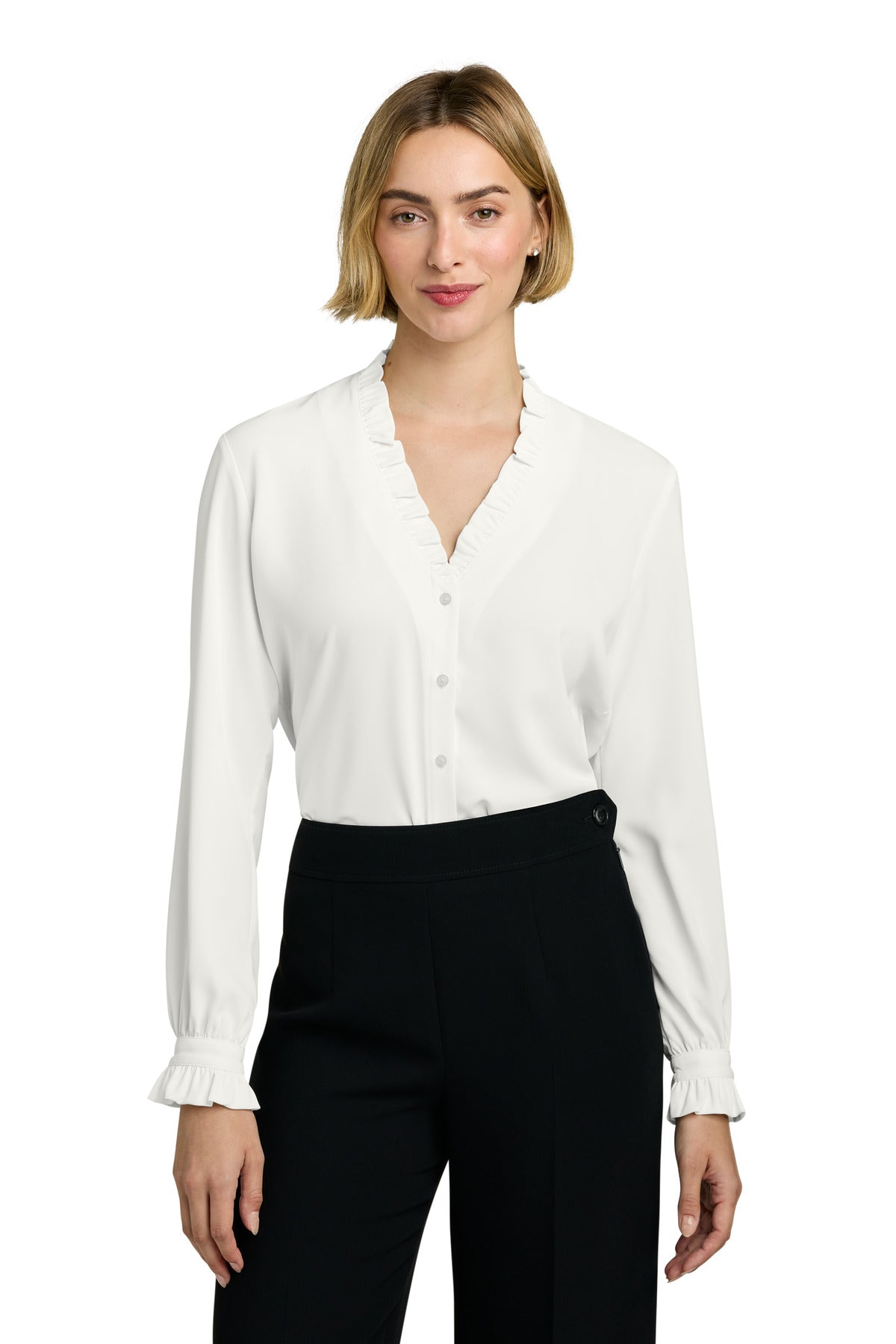 Brooks Brothers Women's Long Sleeve Ruffle Collar Blouse - Off White