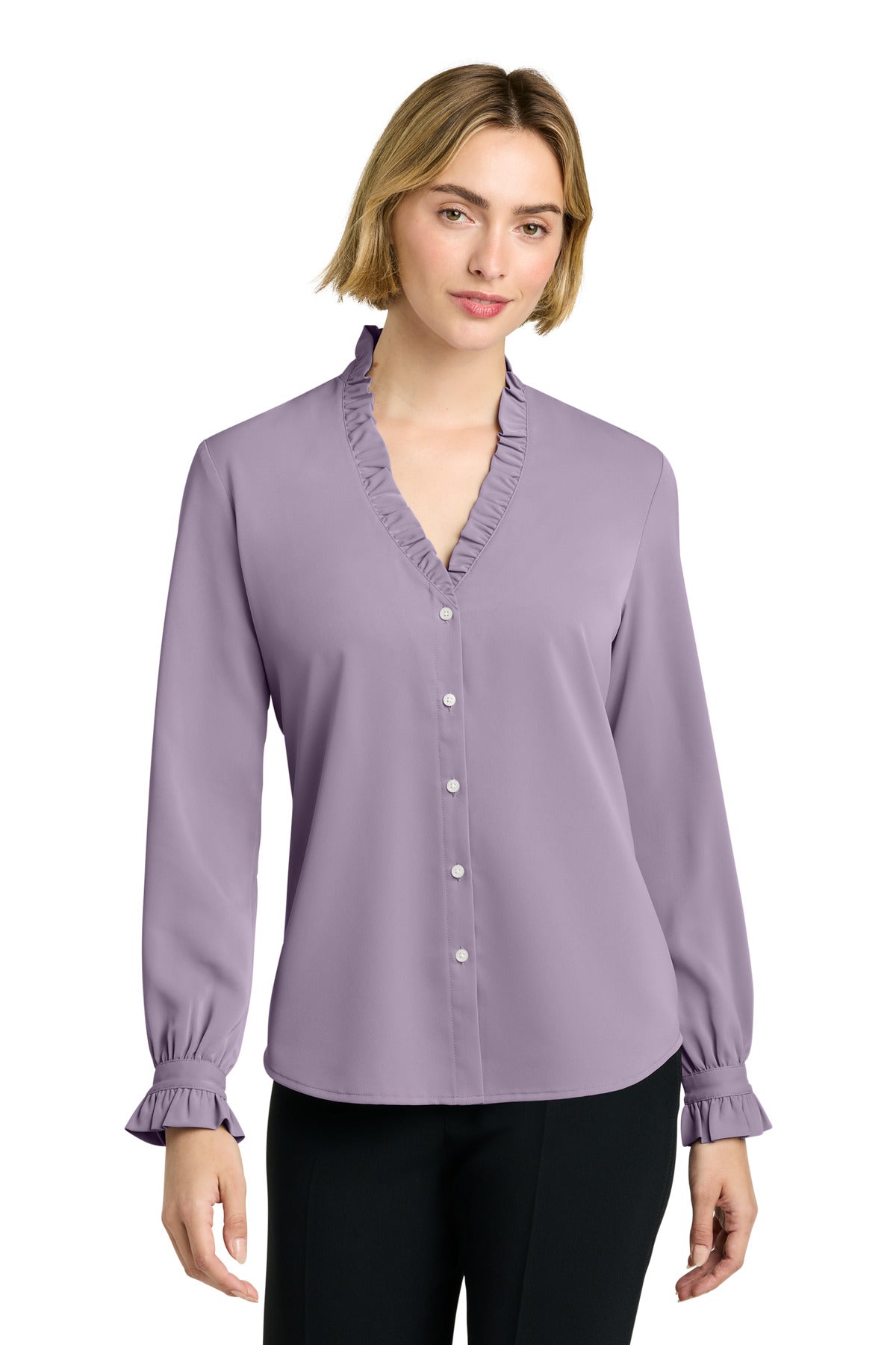Brooks Brothers Women's Long Sleeve Ruffle Collar Blouse - Purple Ash