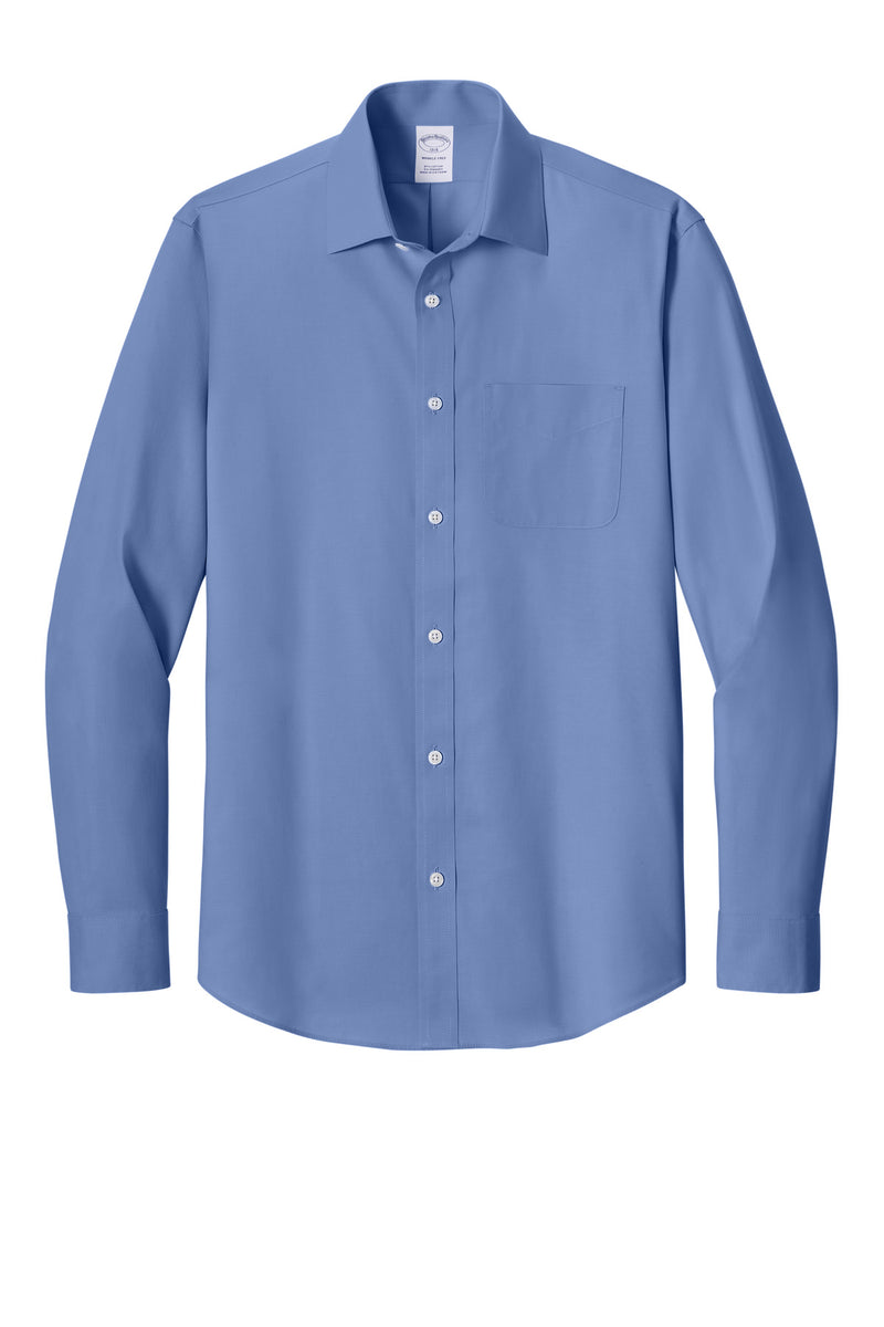 Brooks Brothers Wrinkle-Free Stretch Pinpoint Spread Collar Shirt - Cobalt Blue