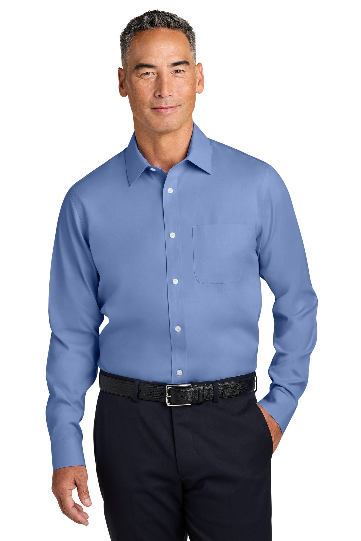 Brooks Brothers Wrinkle-Free Stretch Pinpoint Spread Collar Shirt - Cobalt Blue