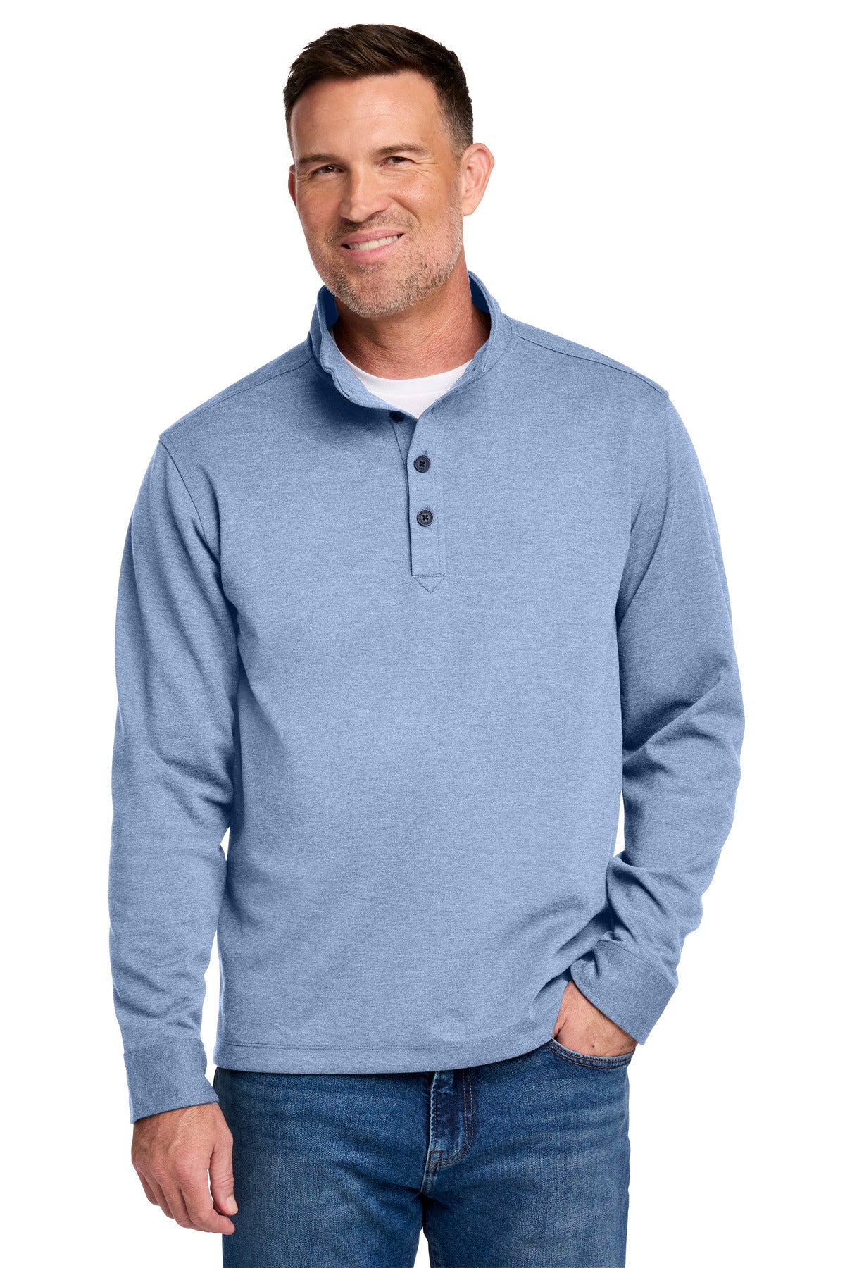 Brooks Brothers Mid-Layer Stretch 1/2-Button - Aegean Blue Heather