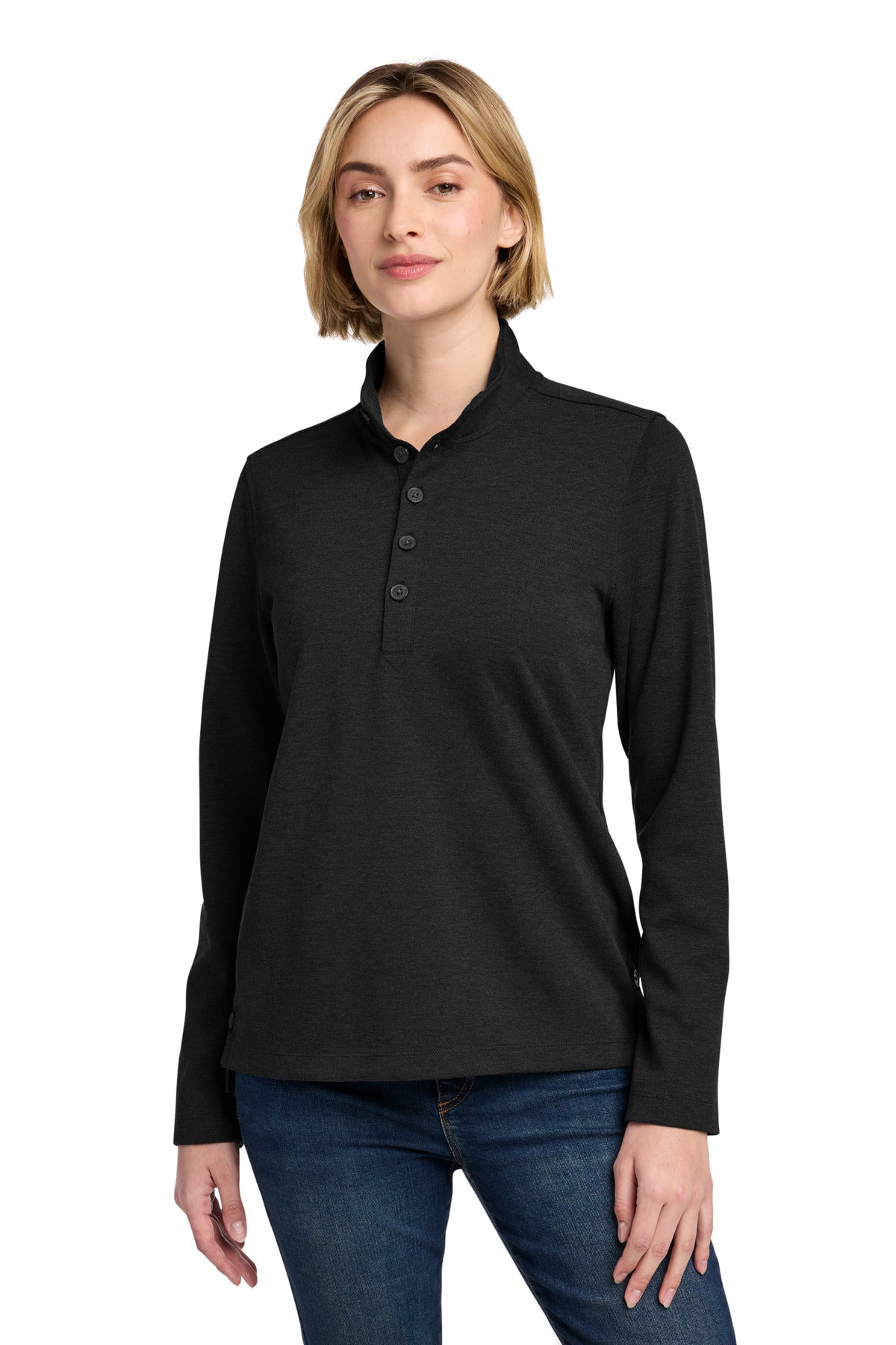 Brooks Brothers Women's Mid-Layer Stretch 1/2-Button - Black Heather