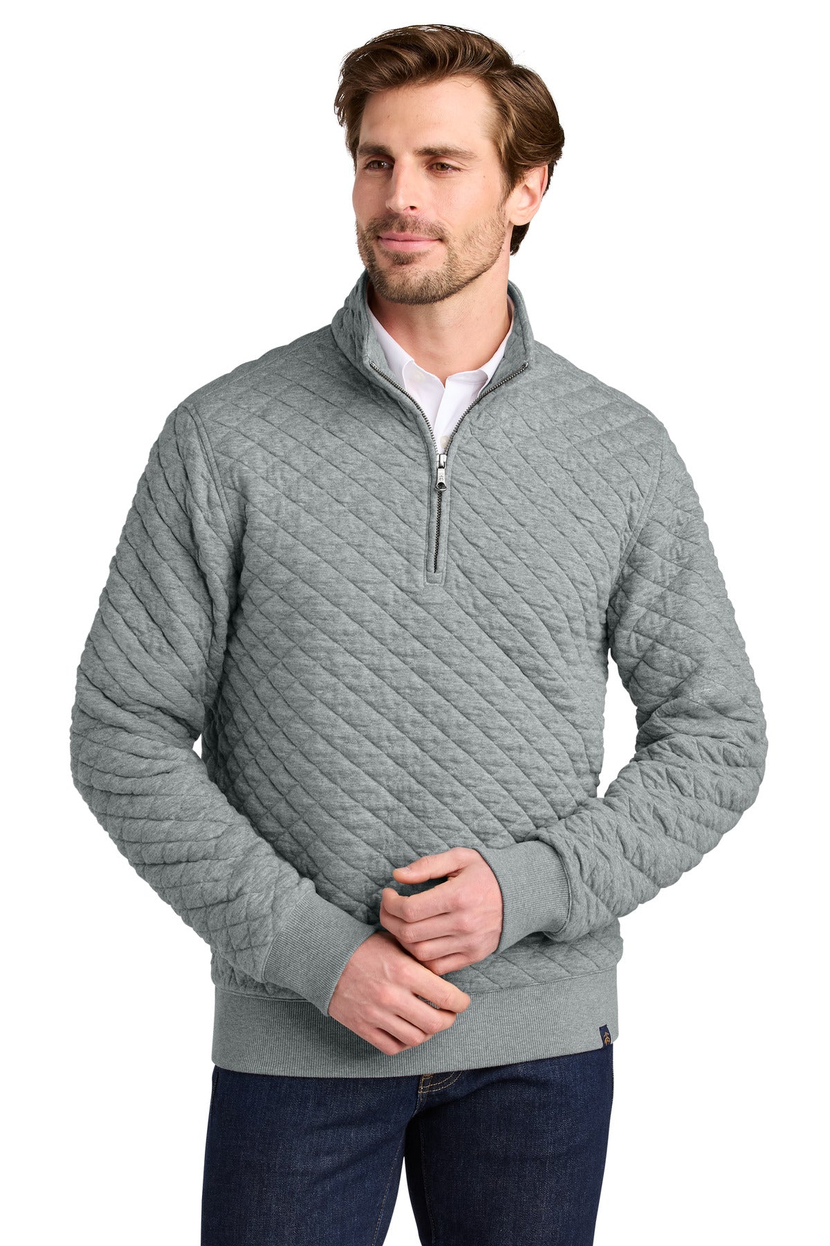 Brooks Brothers Diamond Quilt 1/4-Zip - Light Shadow Grey Heather