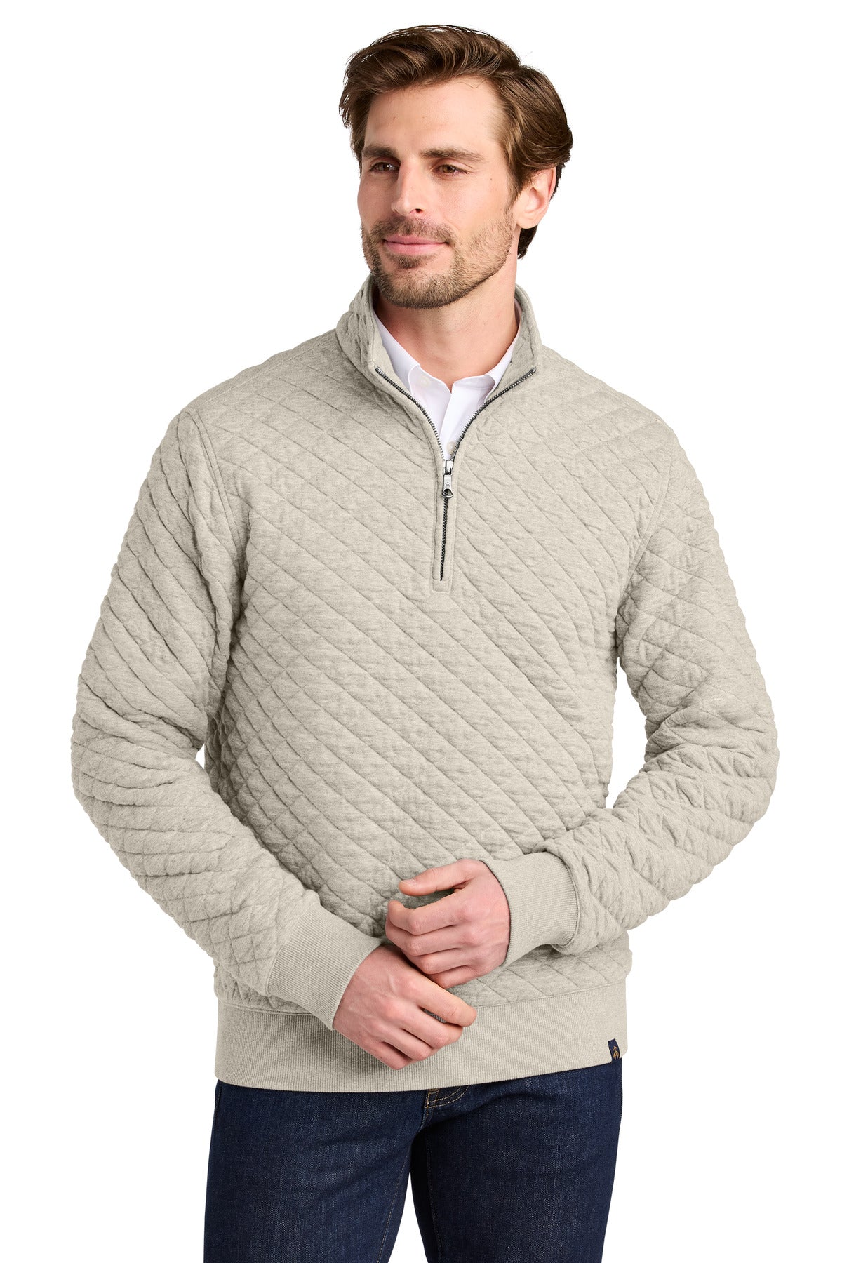 Brooks Brothers Diamond Quilt 1/4-Zip - Oatmeal Heather