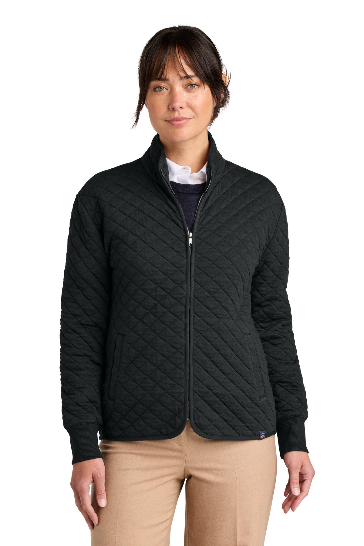 Brooks Brothers Women's Diamond Quilt Full-Zip - Deep Black