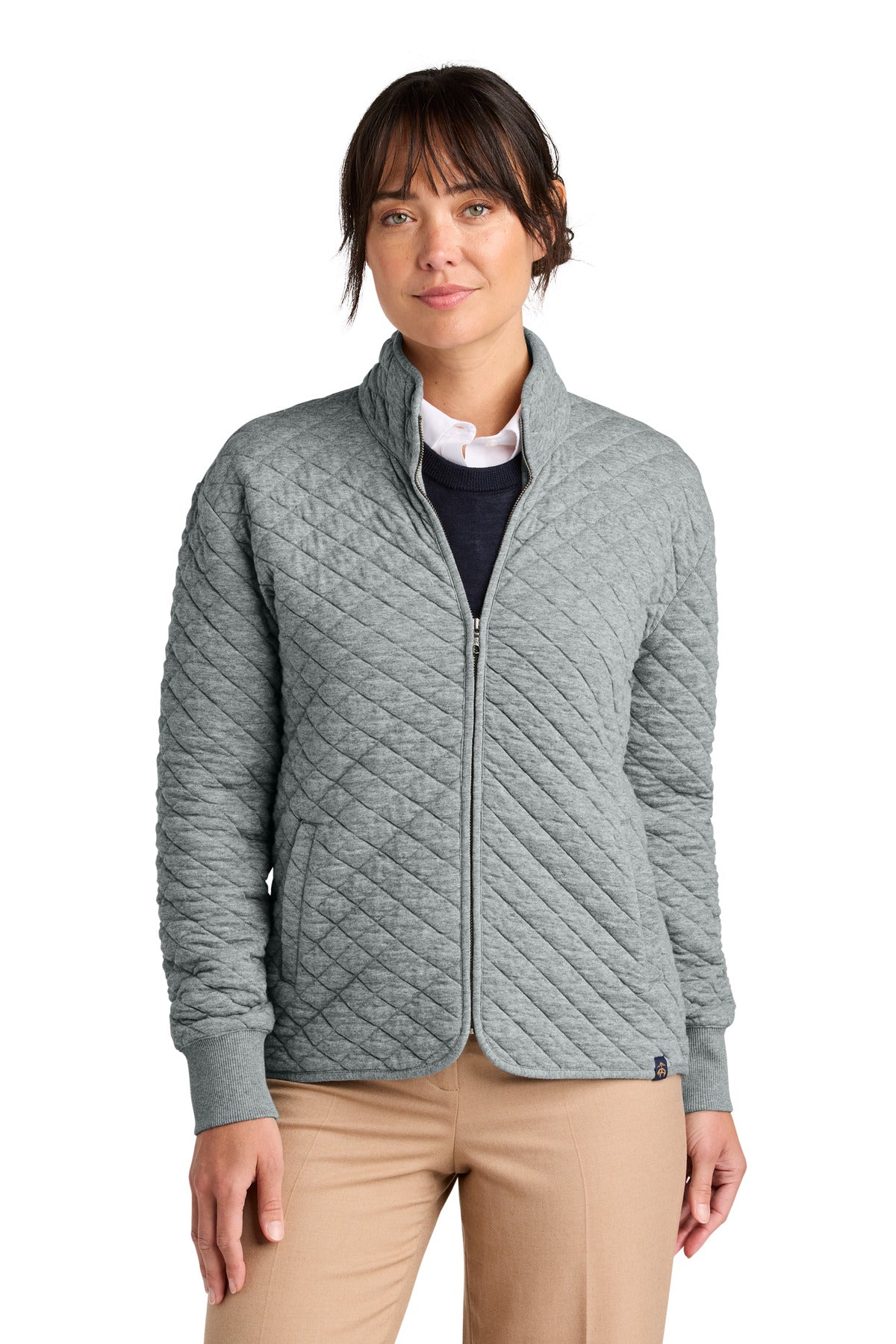 Brooks Brothers Women's Diamond Quilt Full-Zip - Light Shadow Grey Heather