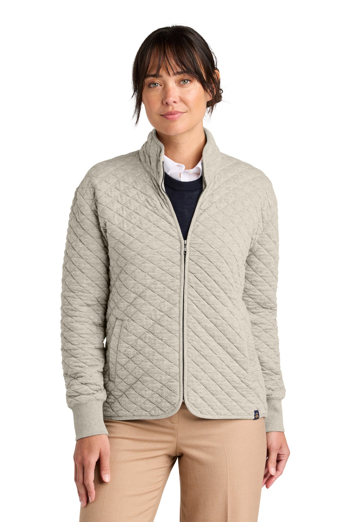 Brooks Brothers Women's Diamond Quilt Full-Zip - Oatmeal Heather