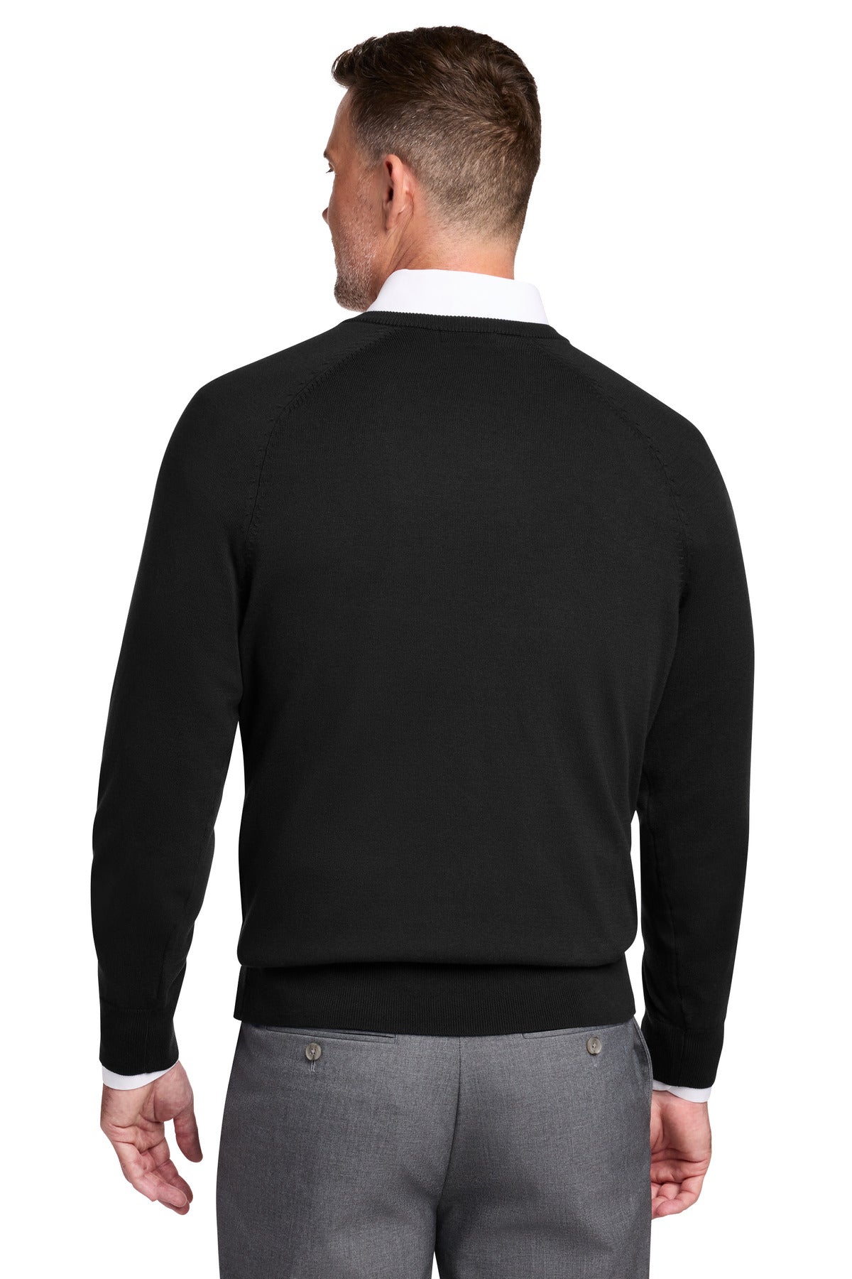 Brooks Brothers Cotton Stretch V-Neck Sweater - Deep Black