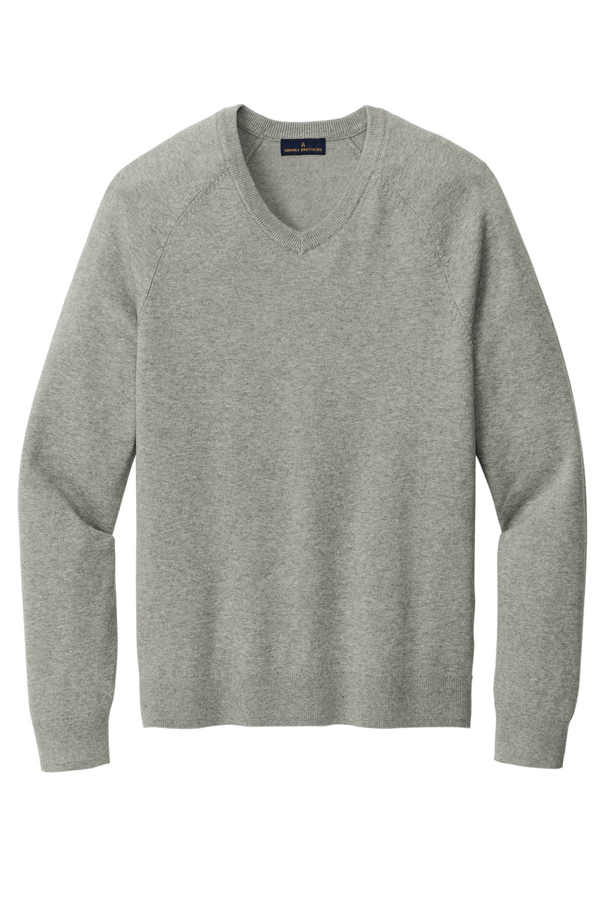 Brooks Brothers Cotton Stretch V-Neck Sweater - Light Shadow Grey Heather
