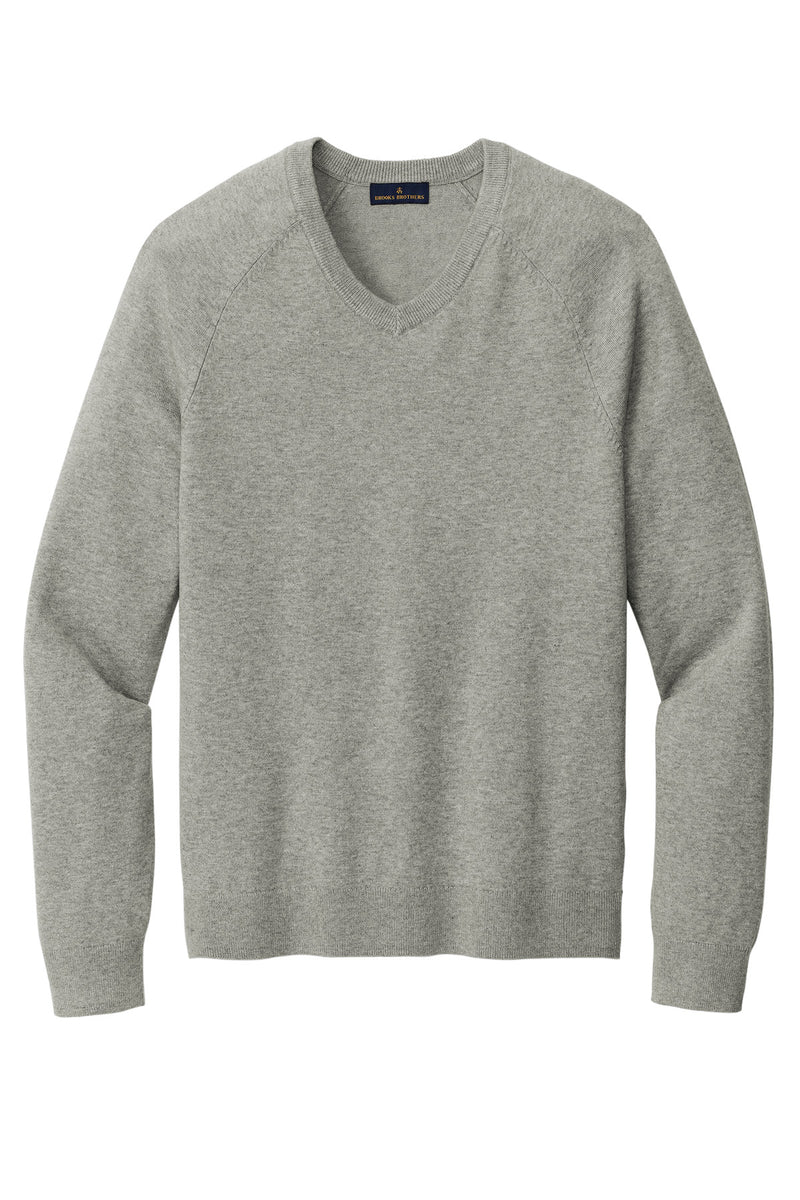 Brooks Brothers Cotton Stretch V-Neck Sweater - Light Shadow Grey Heather