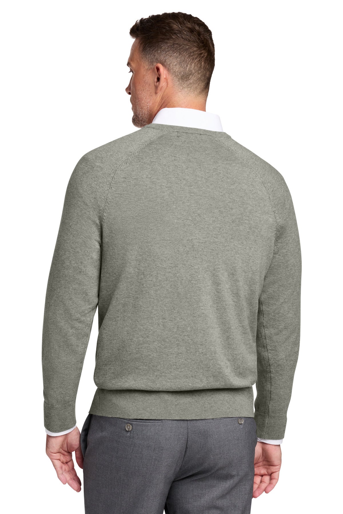 Brooks Brothers Cotton Stretch V-Neck Sweater - Light Shadow Grey Heather