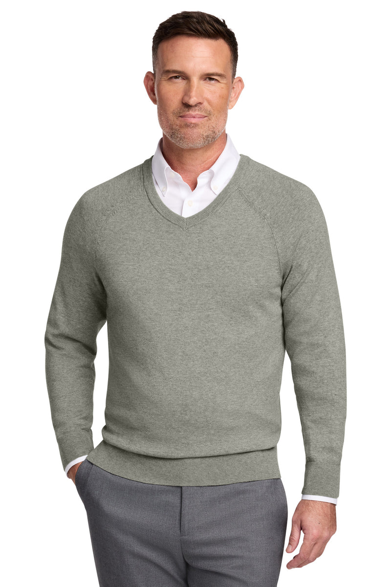 Brooks Brothers Cotton Stretch V-Neck Sweater - Light Shadow Grey Heather