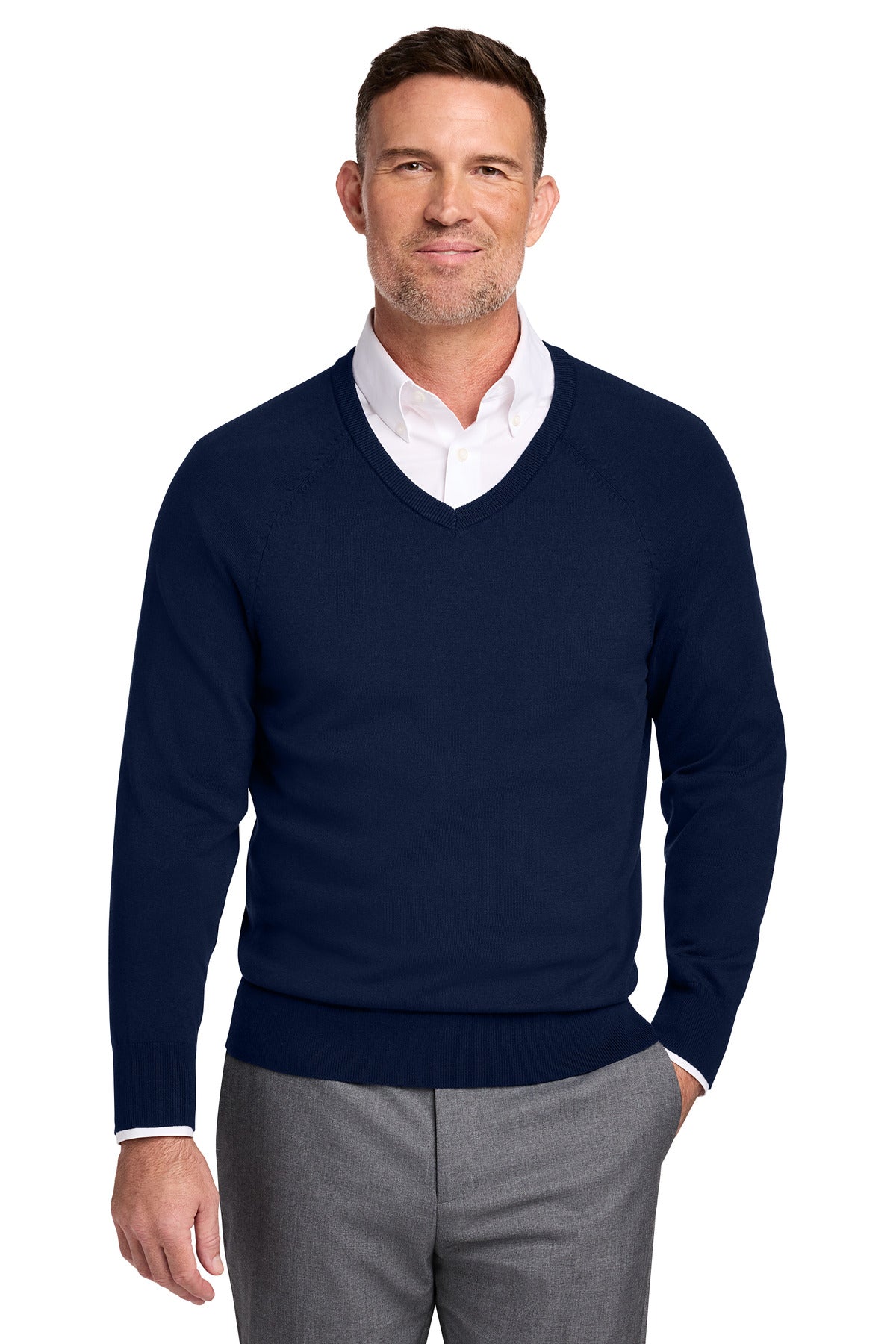Brooks Brothers Cotton Stretch V-Neck Sweater - Navy Blazer