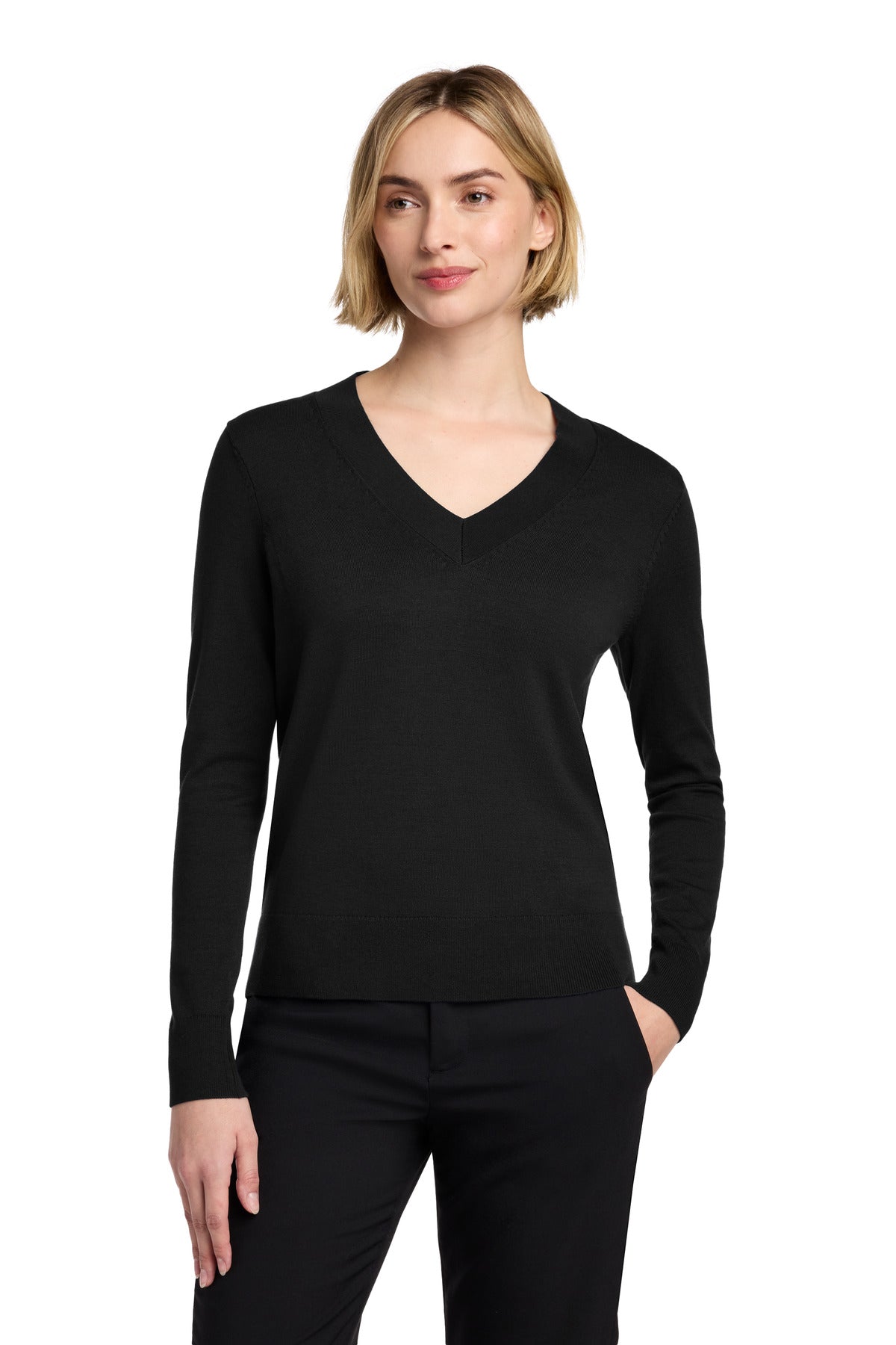 Brooks Brothers Women's Cotton Stretch V-Neck Sweater - Deep Black