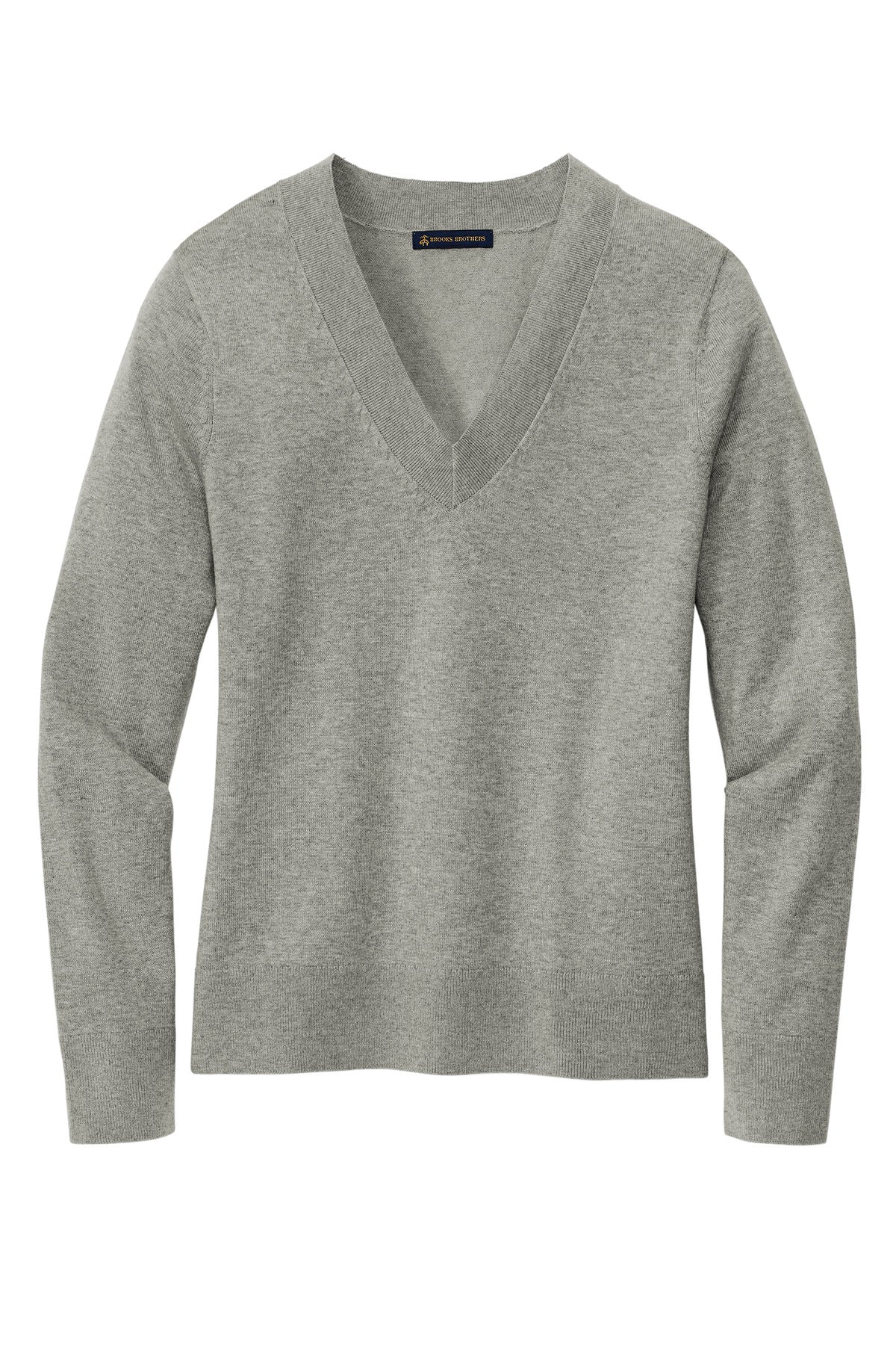 Brooks Brothers Women's Cotton Stretch V-Neck Sweater - Light Shadow Grey Heather