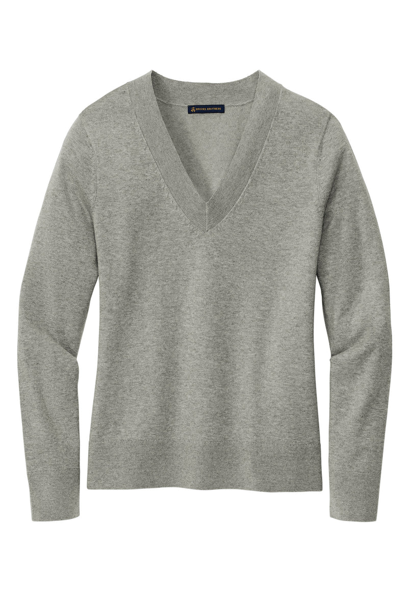 Brooks Brothers Women's Cotton Stretch V-Neck Sweater - Light Shadow Grey Heather