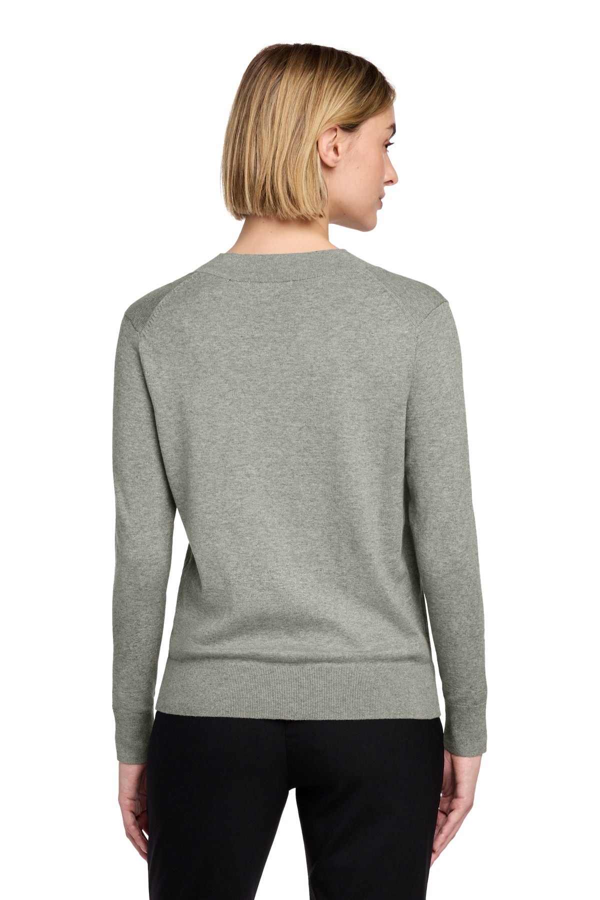 Brooks Brothers Women's Cotton Stretch V-Neck Sweater - Light Shadow Grey Heather