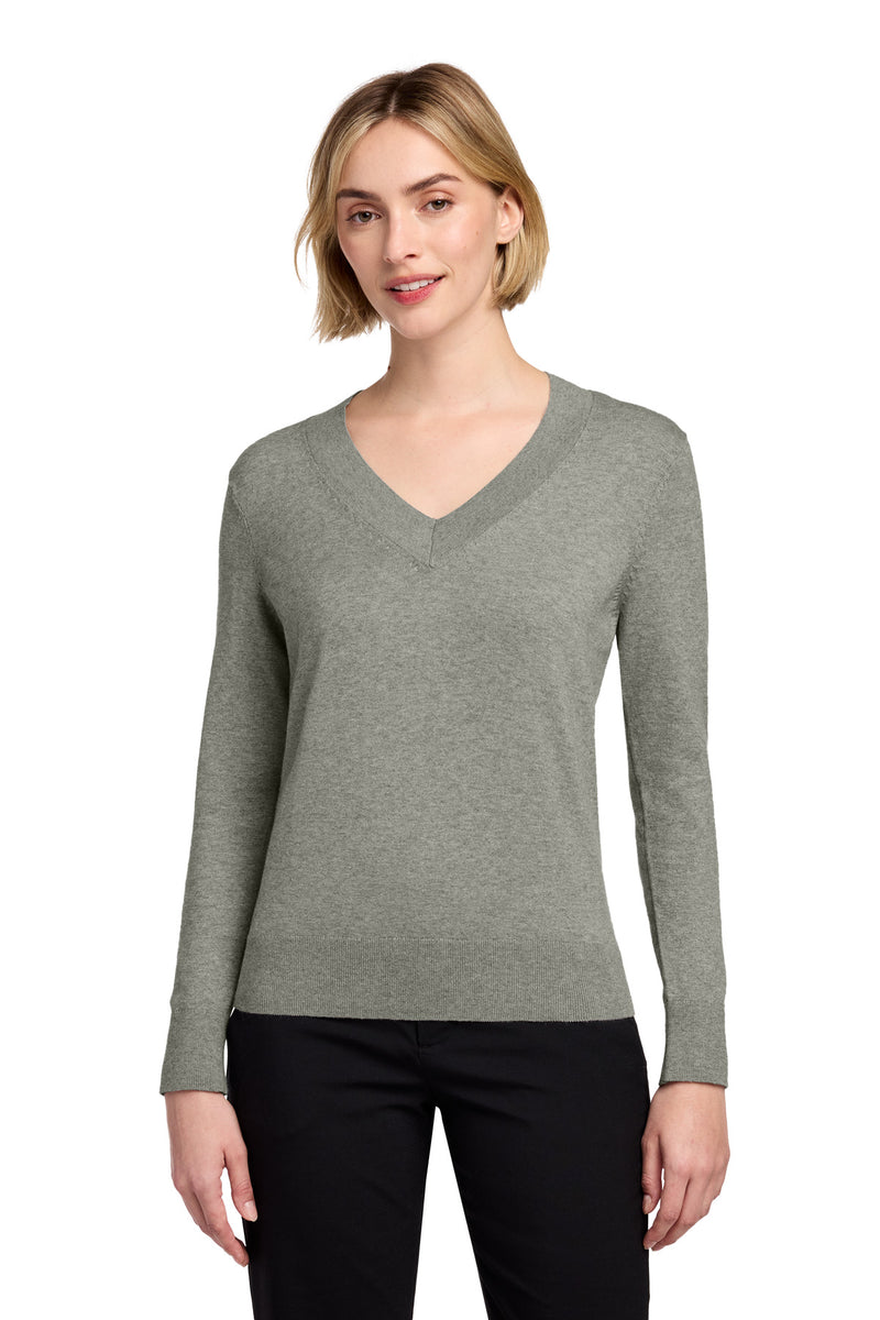 Brooks Brothers Women's Cotton Stretch V-Neck Sweater - Light Shadow Grey Heather