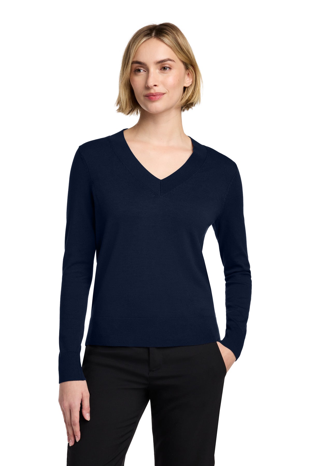 Brooks Brothers Women's Cotton Stretch V-Neck Sweater - Navy Blazer