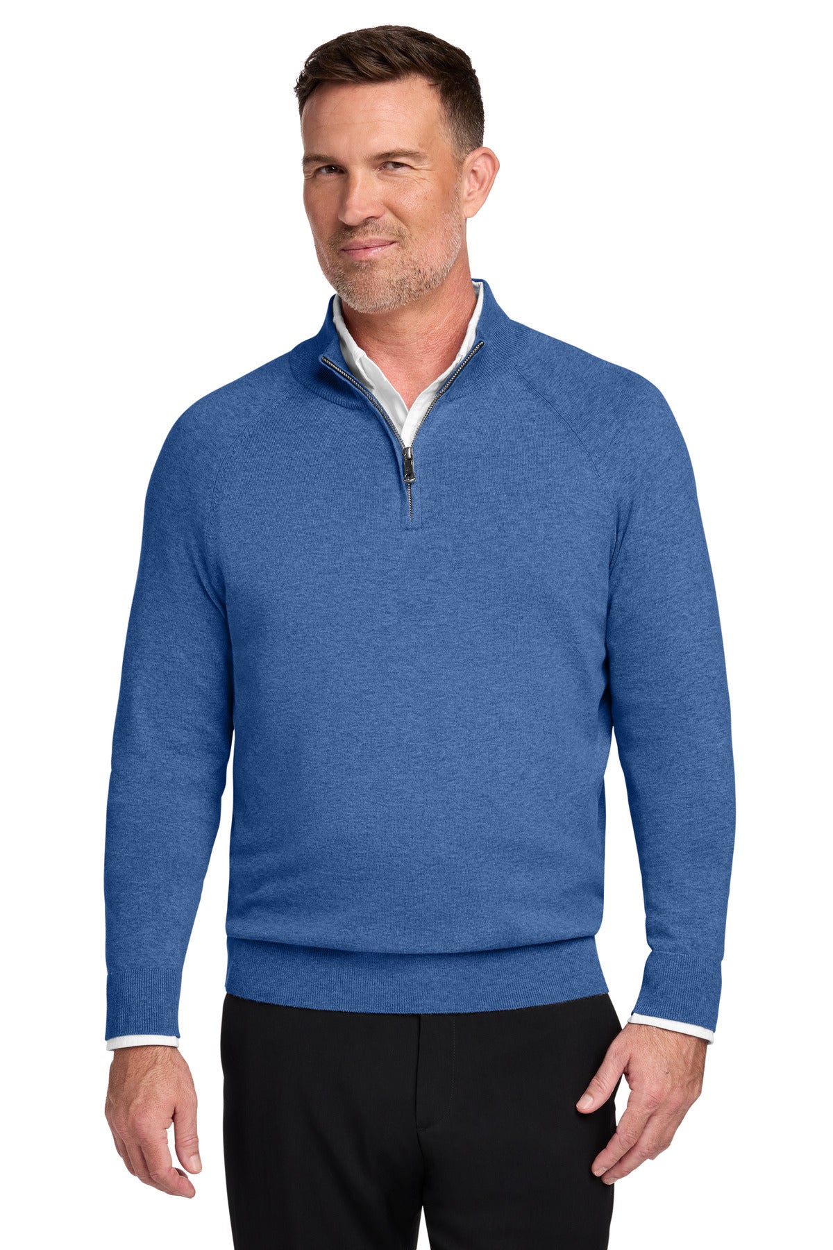 Brooks Brothers Cotton Stretch 1/4-Zip Sweater - Charter Blue Heather