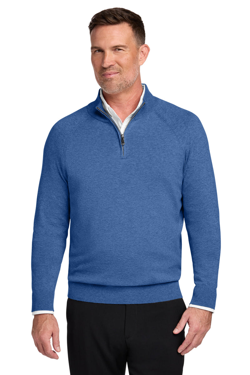 Brooks Brothers Cotton Stretch 1/4-Zip Sweater - Charter Blue Heather