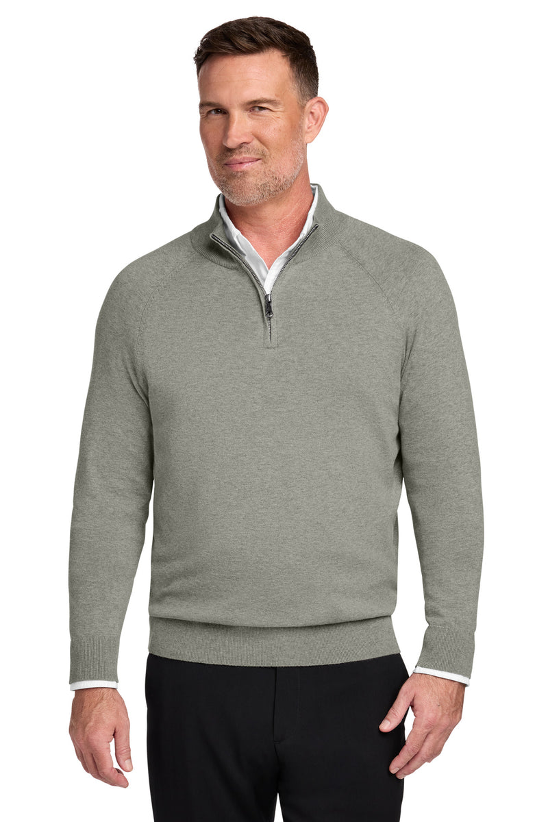 Brooks Brothers Cotton Stretch 1/4-Zip Sweater - Light Shadow Grey Heather