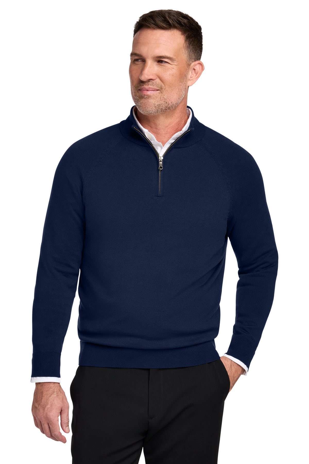 Brooks Brothers Cotton Stretch 1/4-Zip Sweater - Navy Blazer