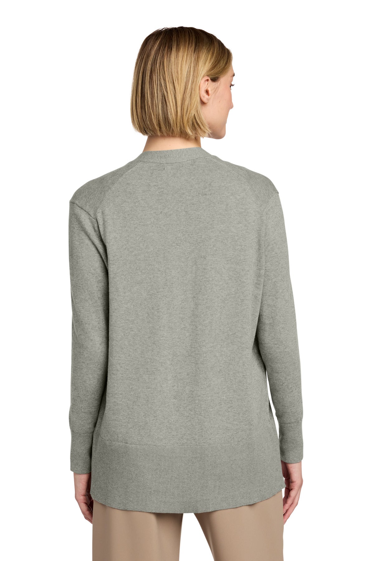Brooks Brothers Women's Cotton Stretch Long Cardigan Sweater - Light Shadow Grey Heather