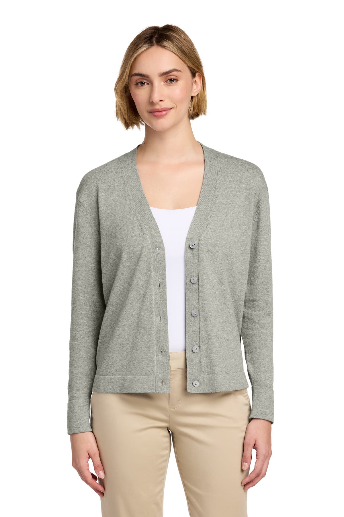 Brooks Brothers Women's Cotton Stretch Cardigan Sweater - Light Shadow Grey Heather