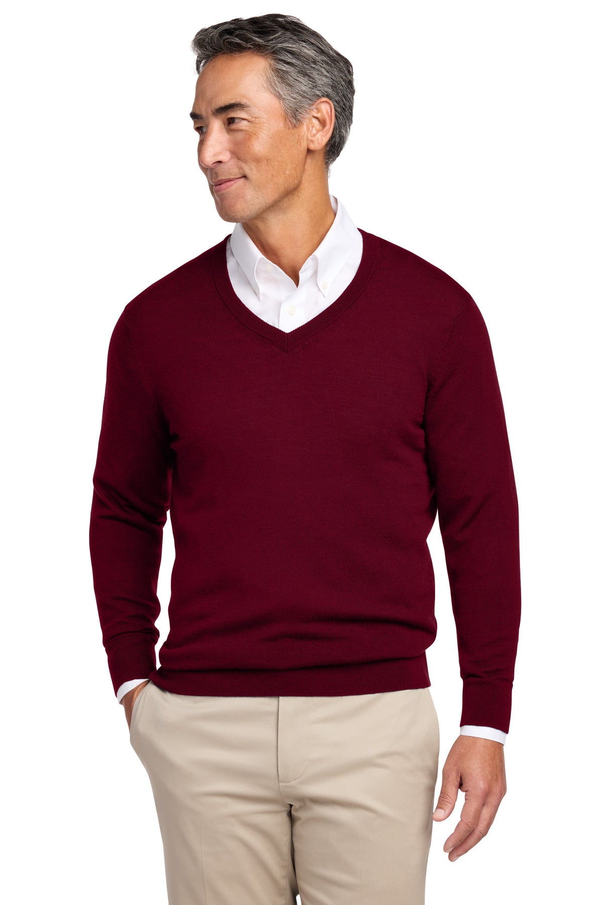 Brooks Brothers Washable Merino V-Neck Sweater - Vintage Port