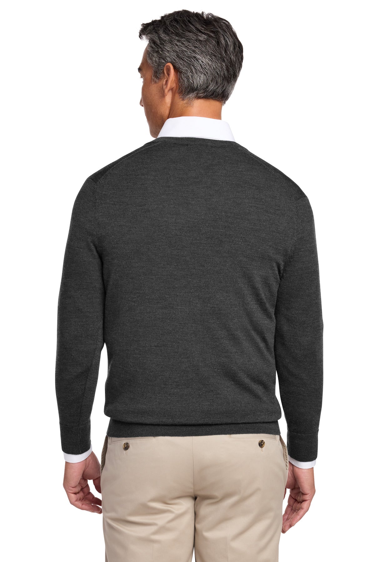Brooks Brothers Washable Merino V-Neck Sweater - Windsor Grey Heather
