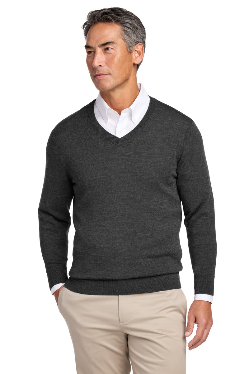 Brooks Brothers Washable Merino V-Neck Sweater - Windsor Grey Heather