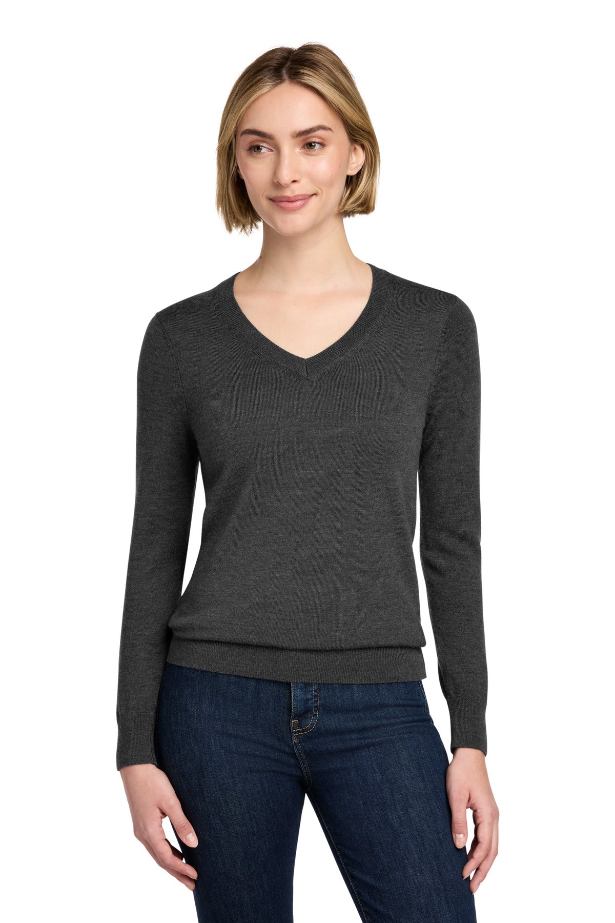 Brooks Brothers Women's Washable Merino V-Neck Sweater - Windsor Grey Heather
