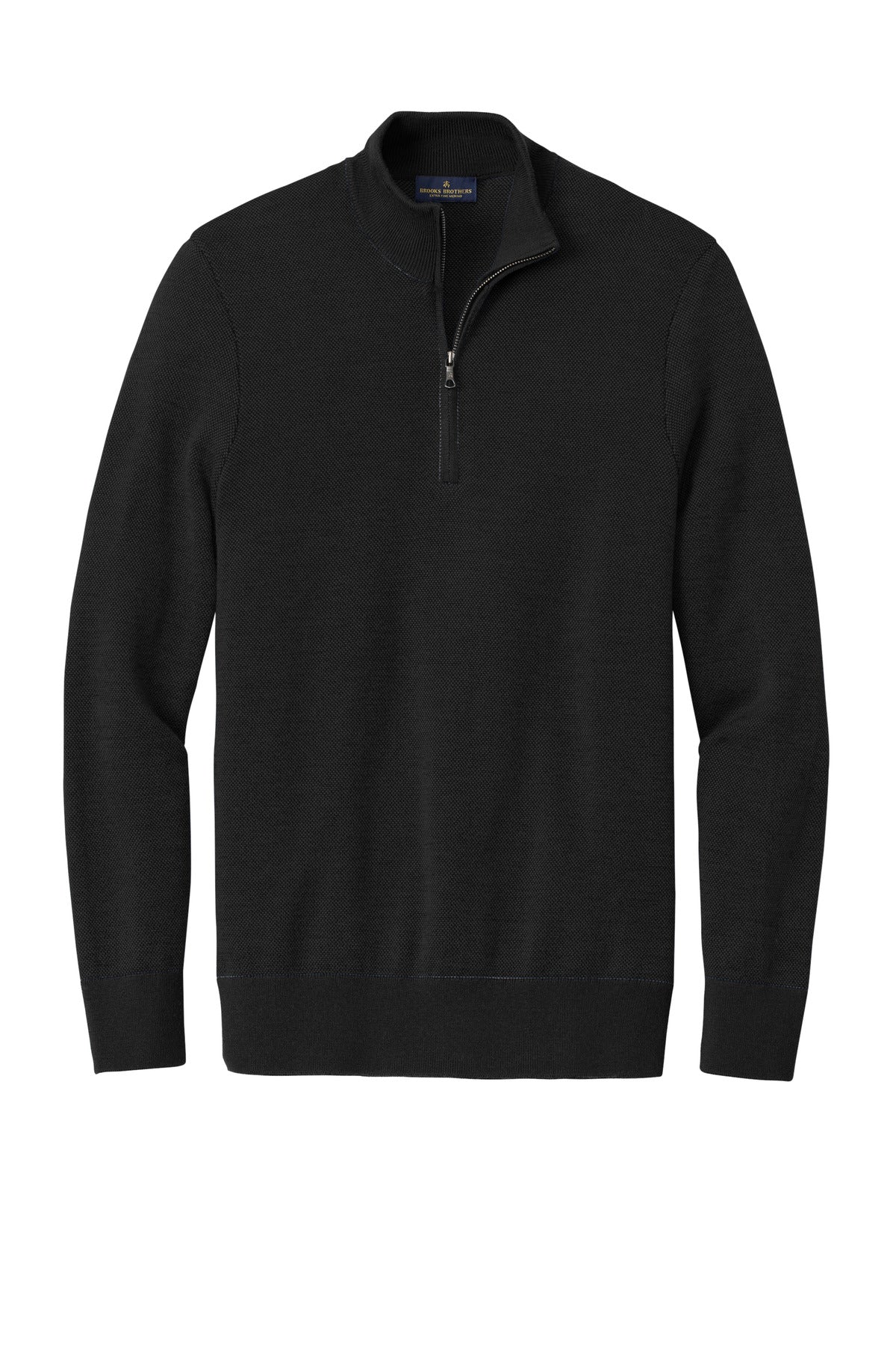 Brooks Brothers Washable Merino Birdseye 1/4-Zip Sweater - Deep Black
