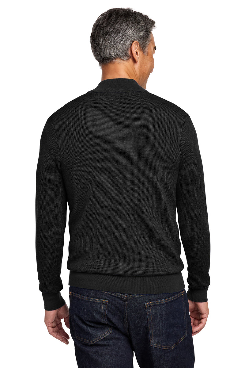 Brooks Brothers Washable Merino Birdseye 1/4-Zip Sweater - Deep Black