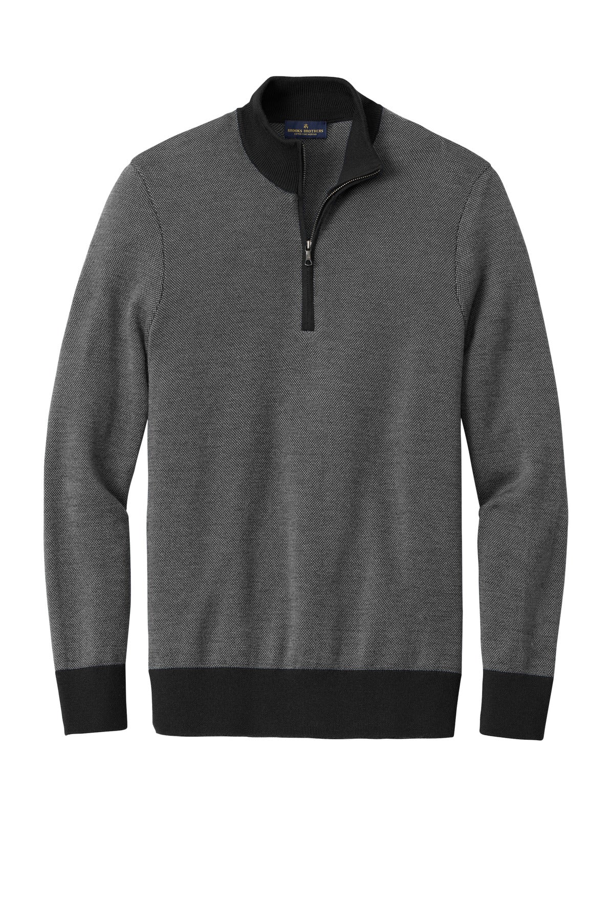 Brooks Brothers Washable Merino Birdseye 1/4-Zip Sweater - Deep Black/ Shadow Grey