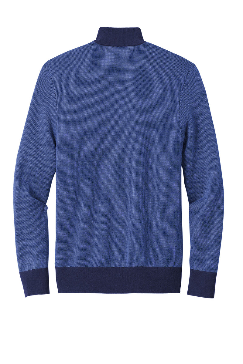 Brooks Brothers Washable Merino Birdseye 1/4-Zip Sweater - Navy/ Compass Blue
