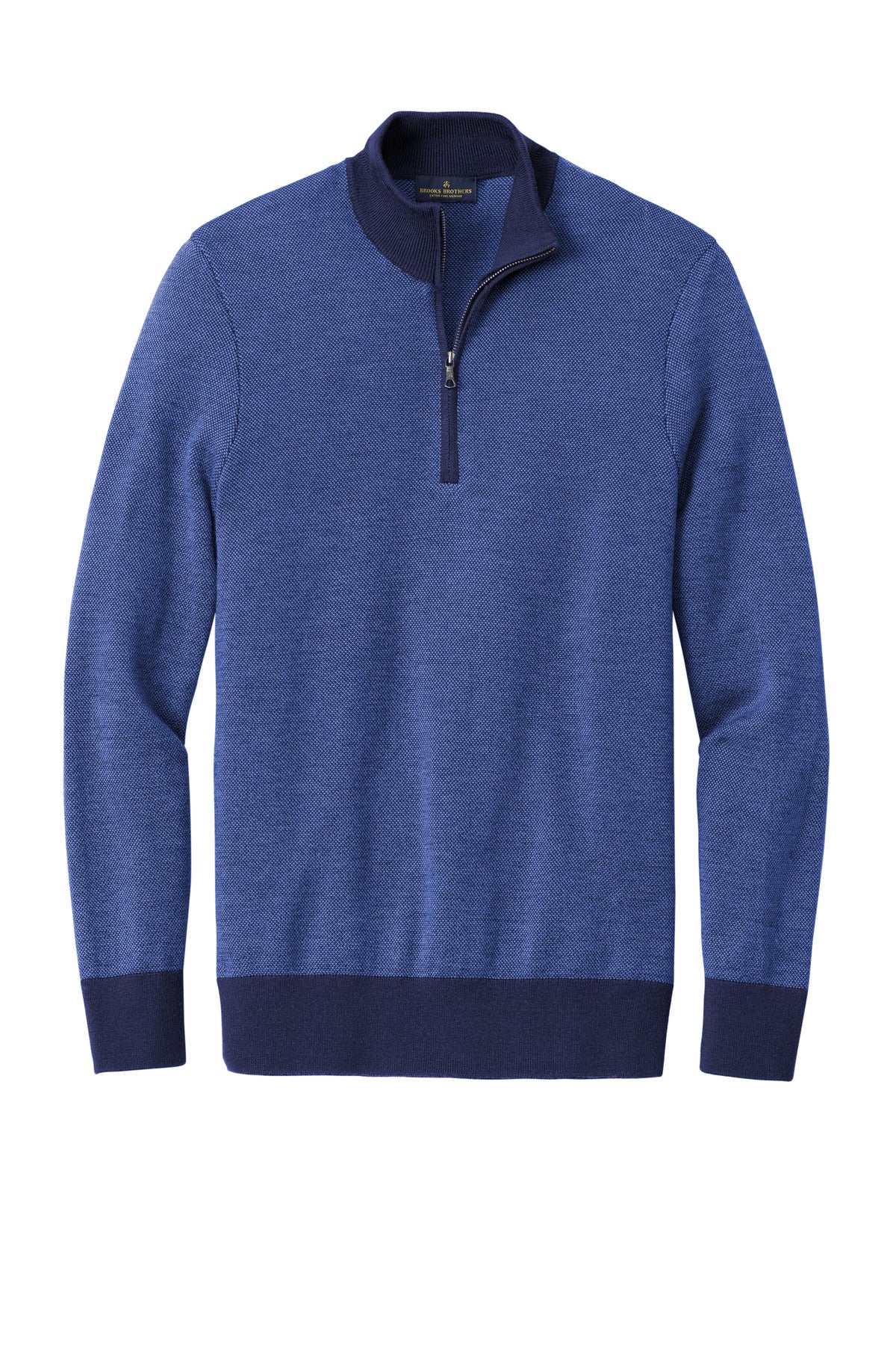 Brooks Brothers Washable Merino Birdseye 1/4-Zip Sweater - Navy/ Compass Blue
