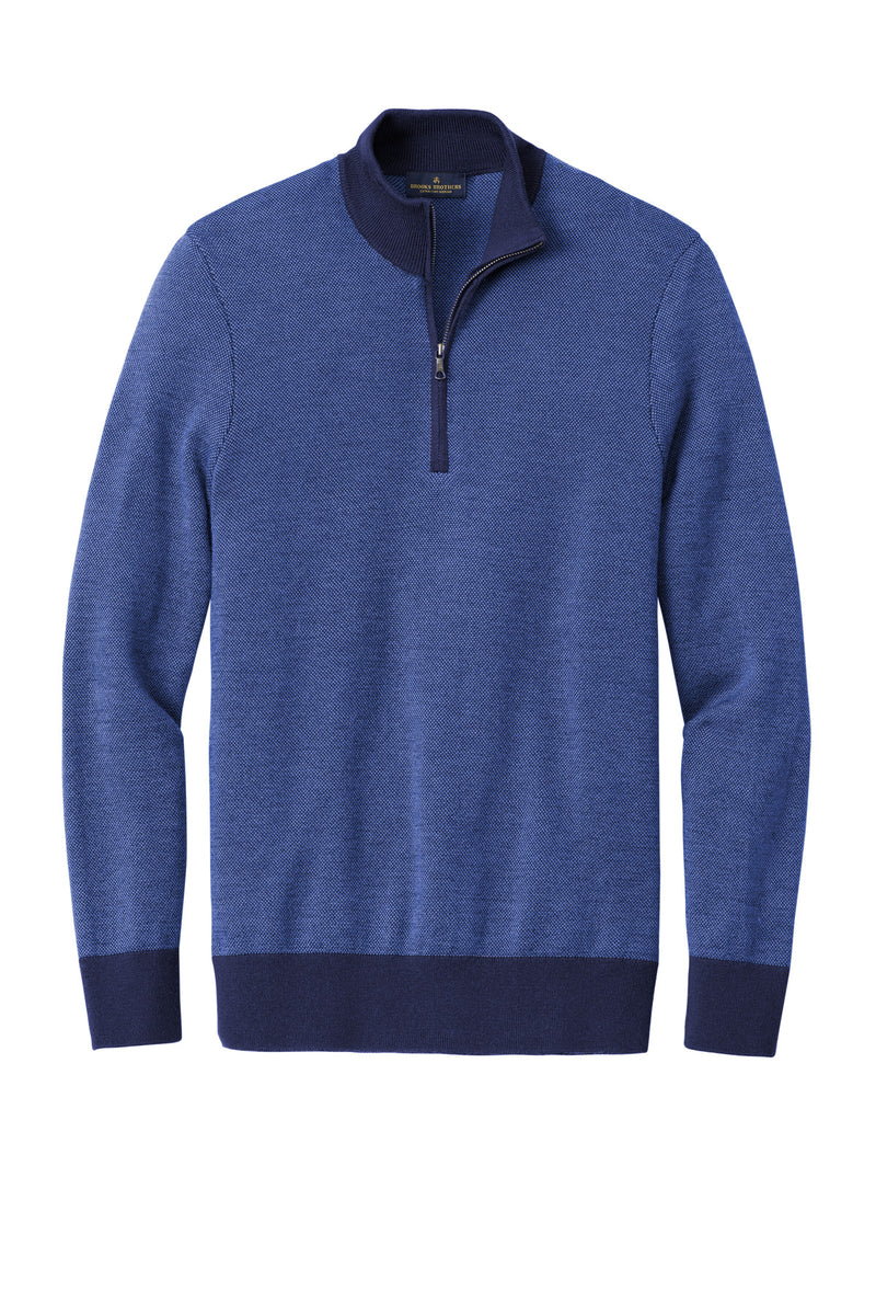 Brooks Brothers Washable Merino Birdseye 1/4-Zip Sweater - Navy/ Compass Blue