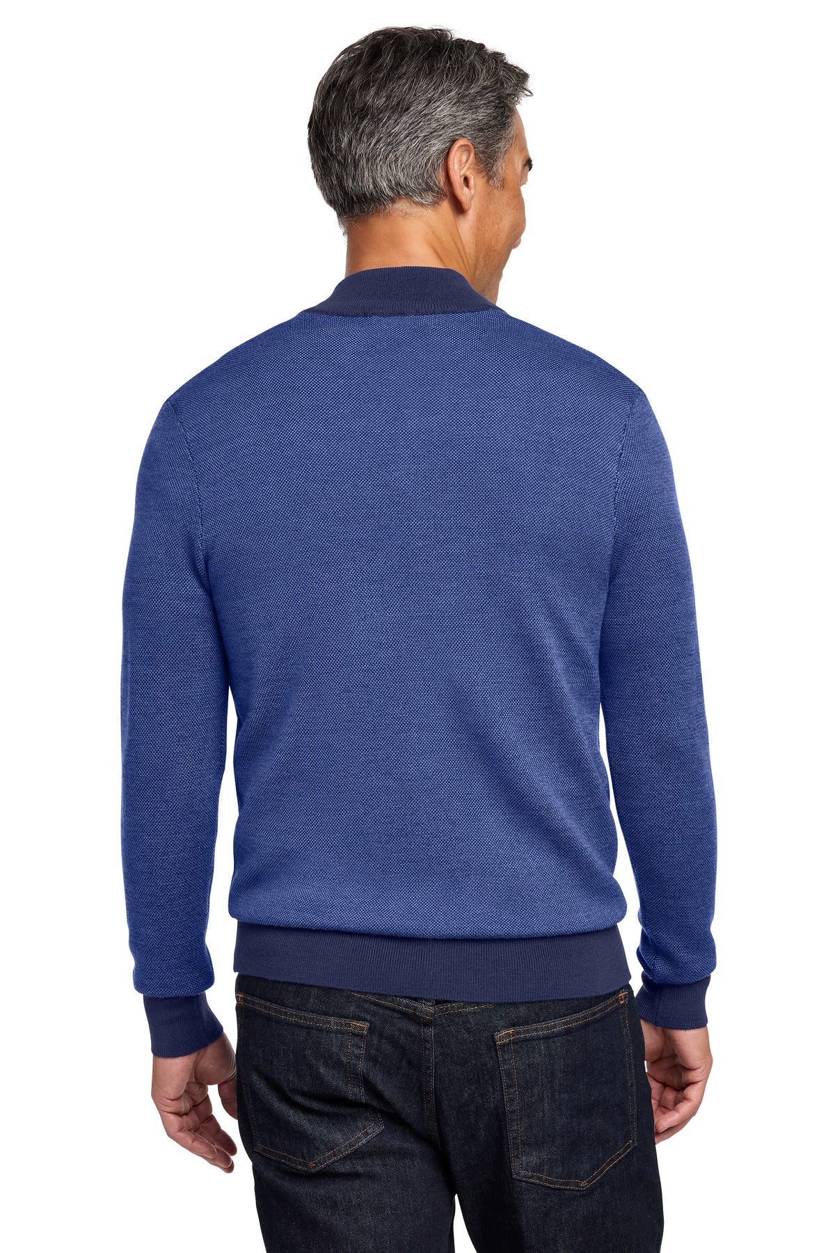 Brooks Brothers Washable Merino Birdseye 1/4-Zip Sweater - Navy/ Compass Blue