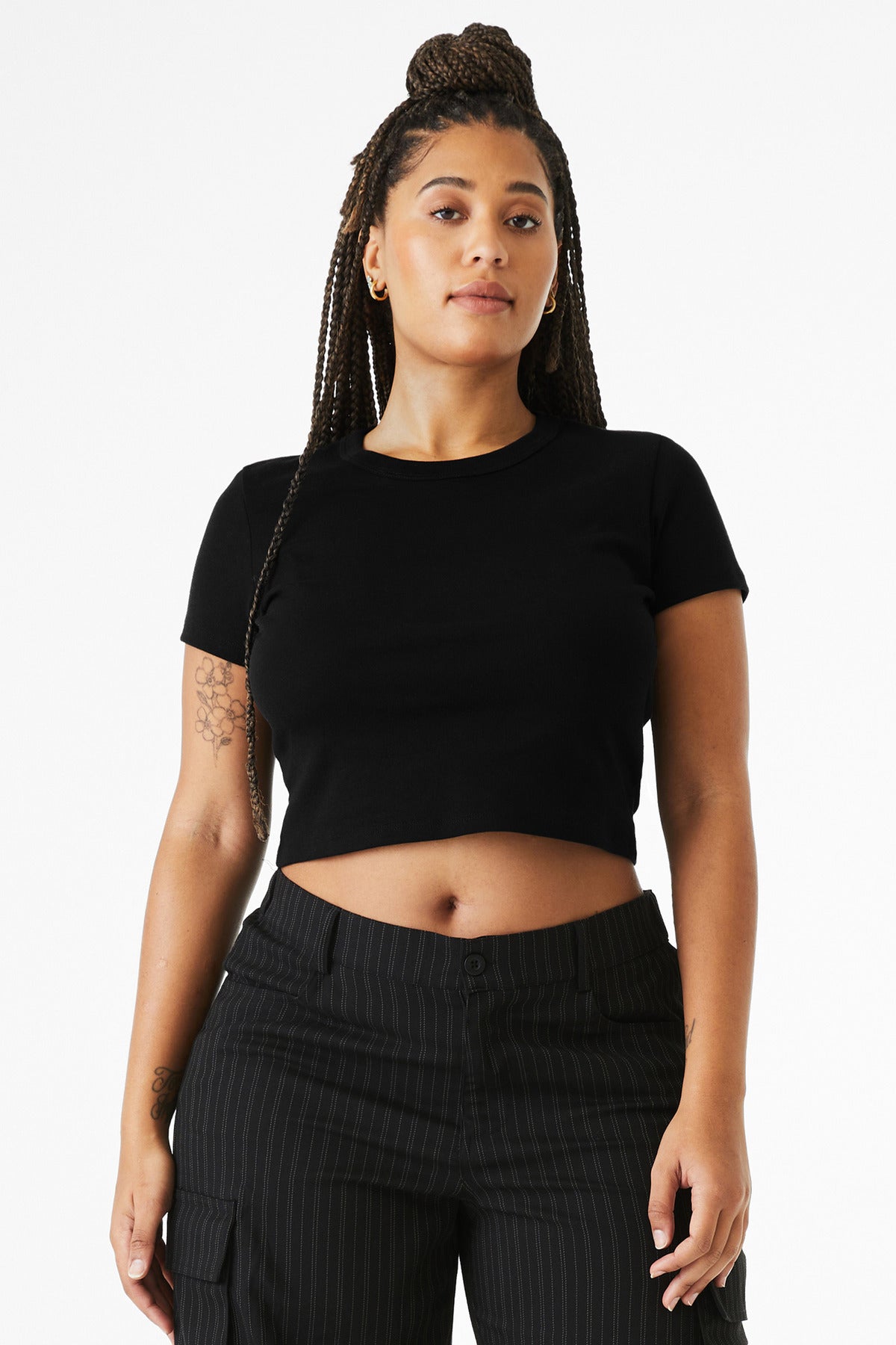 BELLA+CANVAS Women's Micro Rib Baby Tee - Solid Black Blend