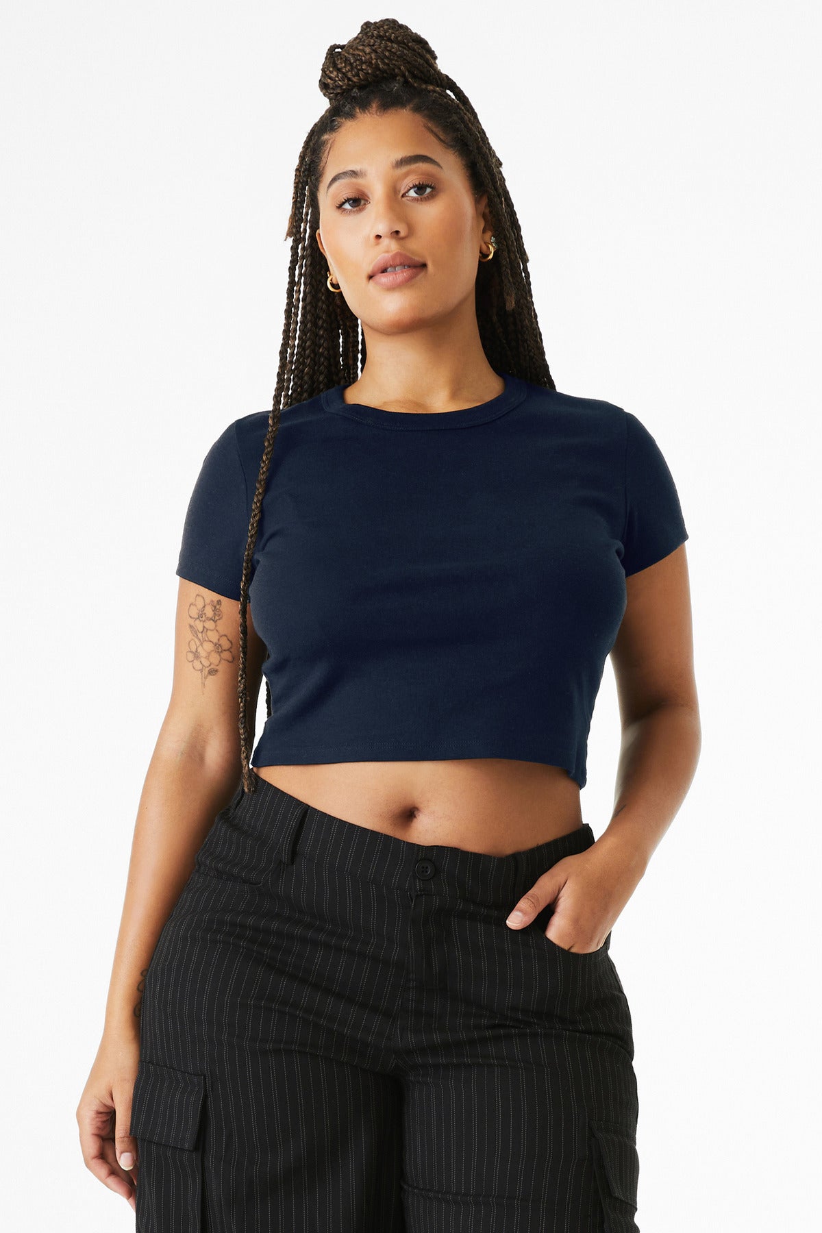 BELLA+CANVAS Women's Micro Rib Baby Tee - Solid Navy Blend