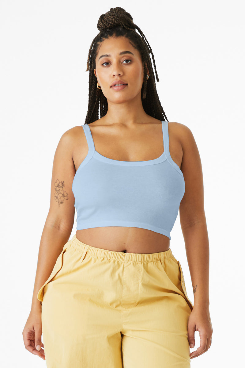 BELLA+CANVAS Women's Micro Rib Spaghetti Strap Tank - Solid Baby Blue Blend