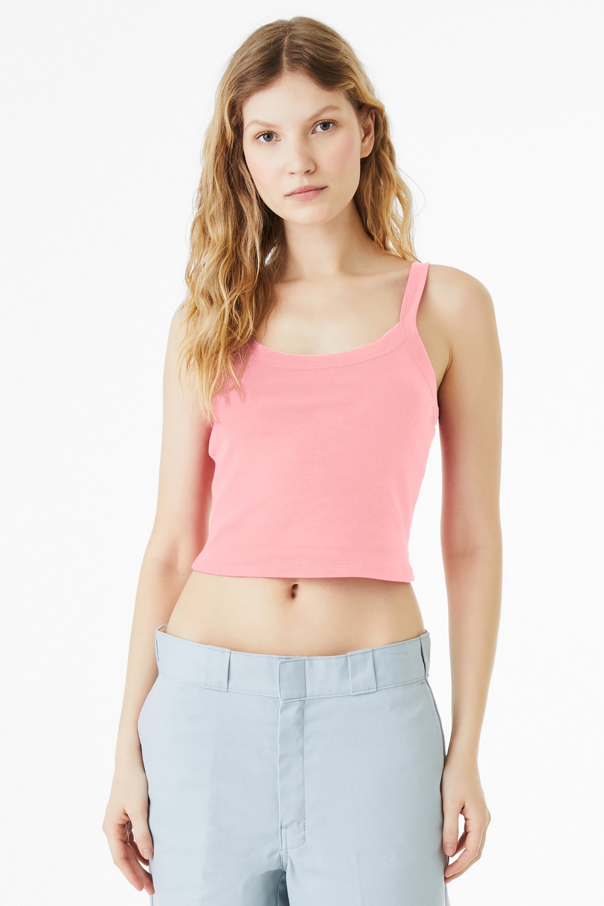 BELLA+CANVAS Women's Micro Rib Spaghetti Strap Tank - Solid Pink Blend