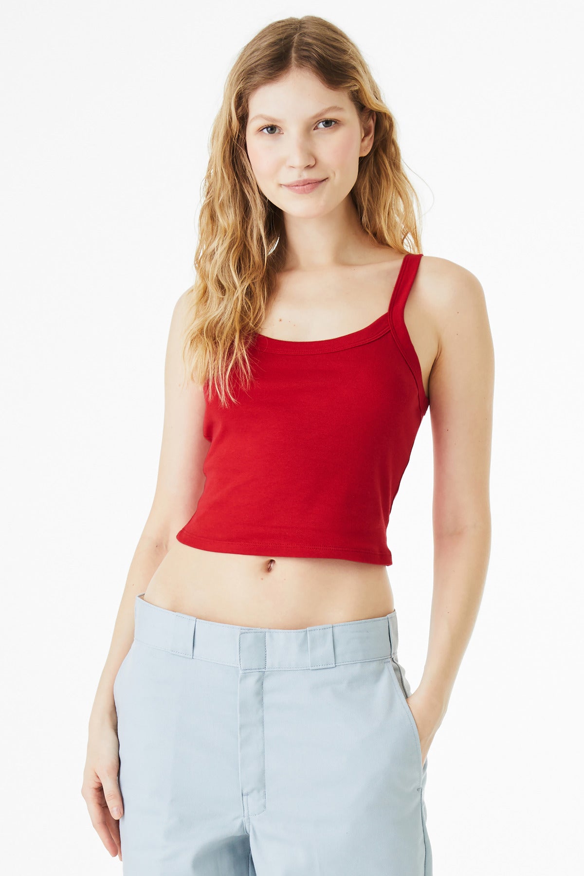 BELLA+CANVAS Women's Micro Rib Spaghetti Strap Tank - Solid Red Blend