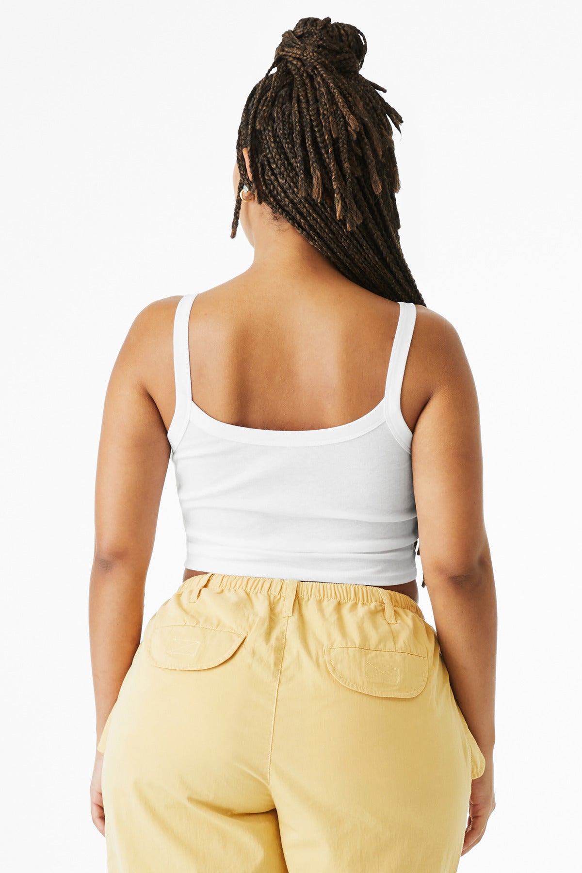 BELLA+CANVAS Women's Micro Rib Spaghetti Strap Tank - Solid White Blend